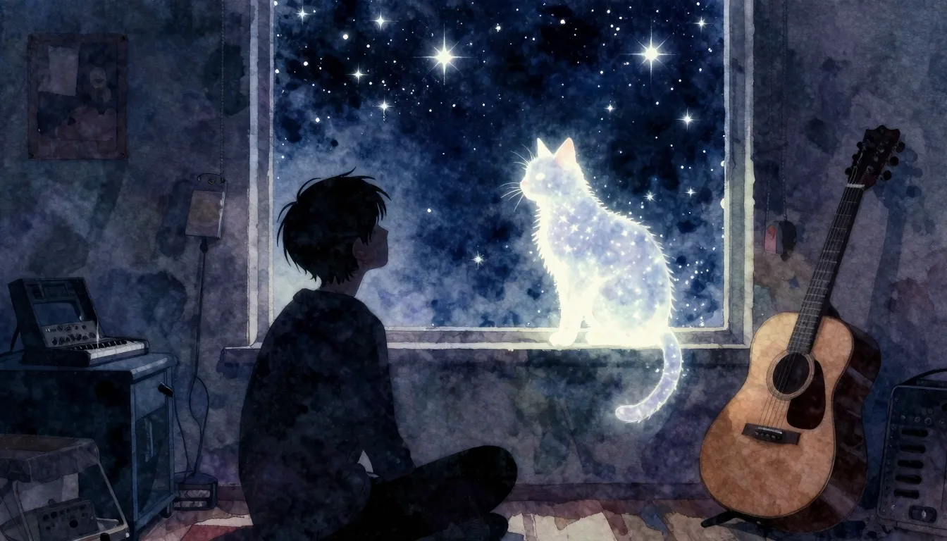 Vibrant watercolor style. A silhouette of a lonely person si...