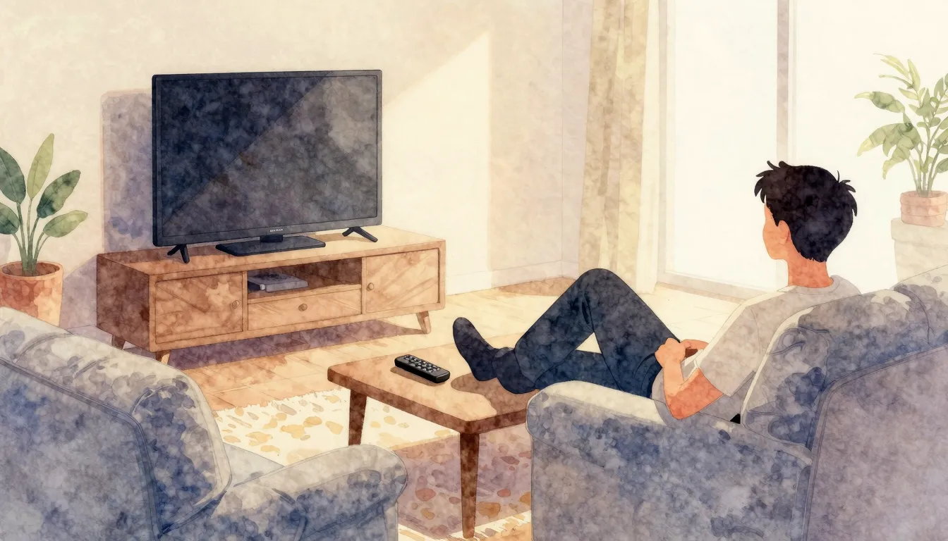 Watercolor style. A cozy living room with a silhouette of a ...