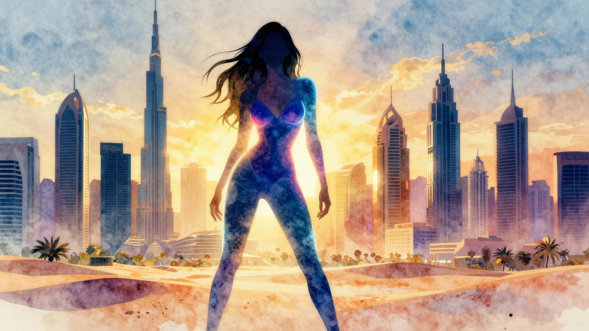 Vibrant watercolor style. A stylish, vibrant dance-pop album...