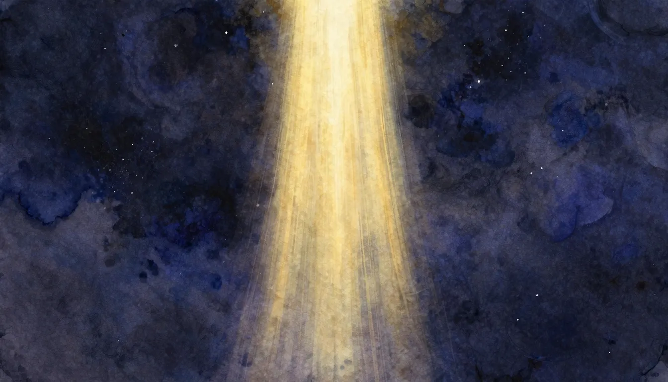 Vibrant watercolor style. A beam of pure, ethereal light pie...