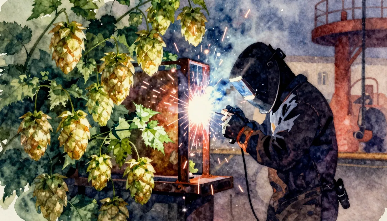 Vibrant watercolor style. A silhouette of a welder working o...