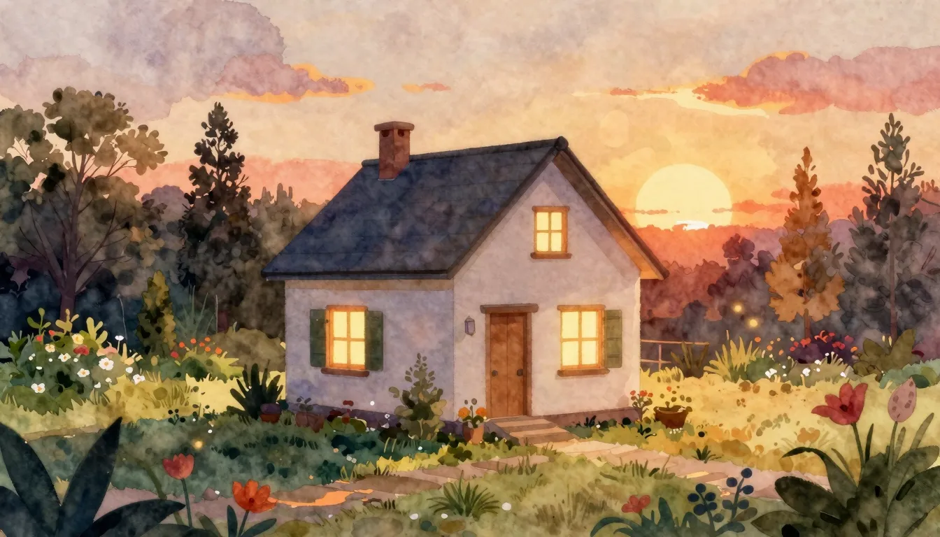 Vibrant watercolor style. A cozy, warm-toned illustration of...