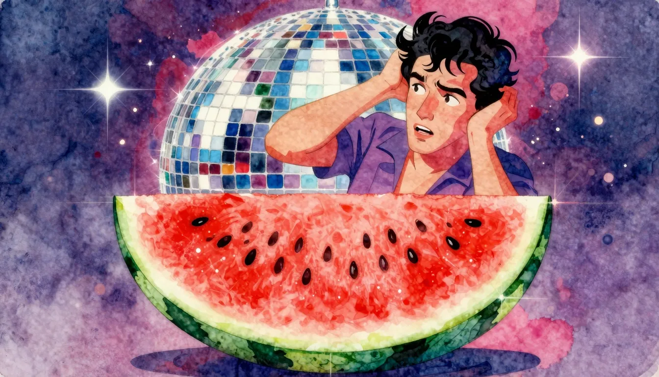 Vibrant watercolor style. 80s disco style album cover, vibra...