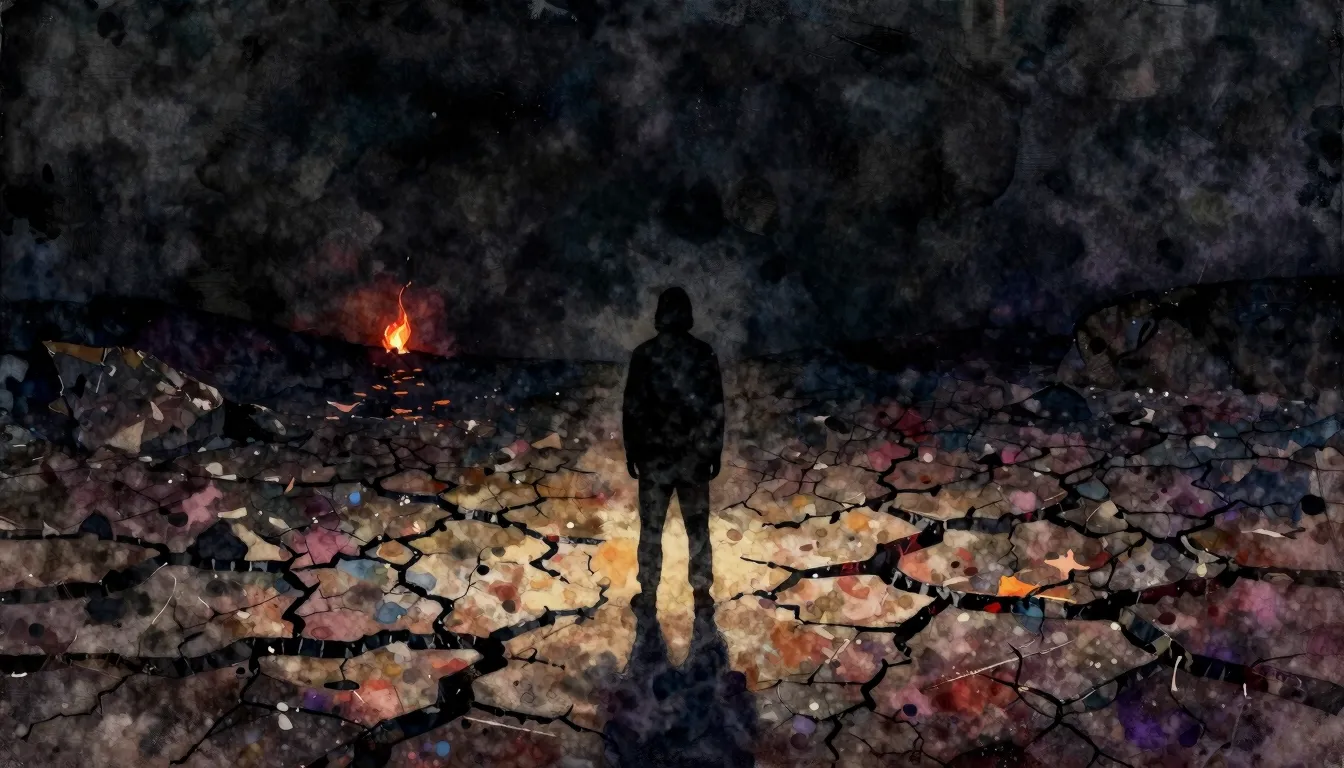 Vibrant watercolor style. A dark, cinematic rock ballad albu...