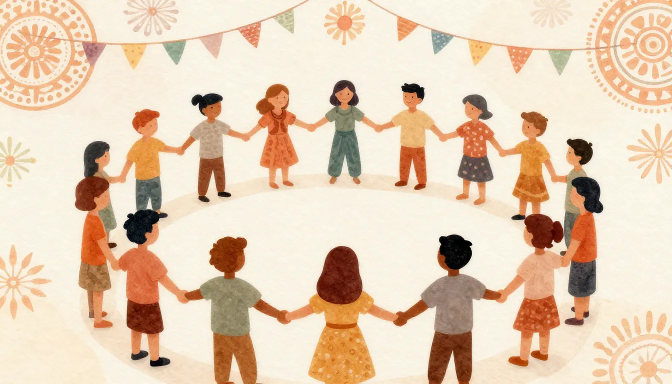 Watercolor style. A festive scene with silhouettes of people...