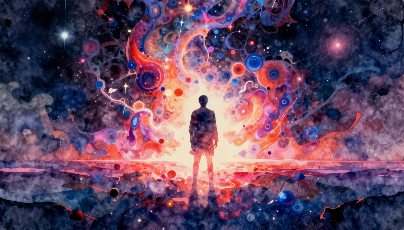 Vibrant watercolor style. Abstract trance music album cover,...