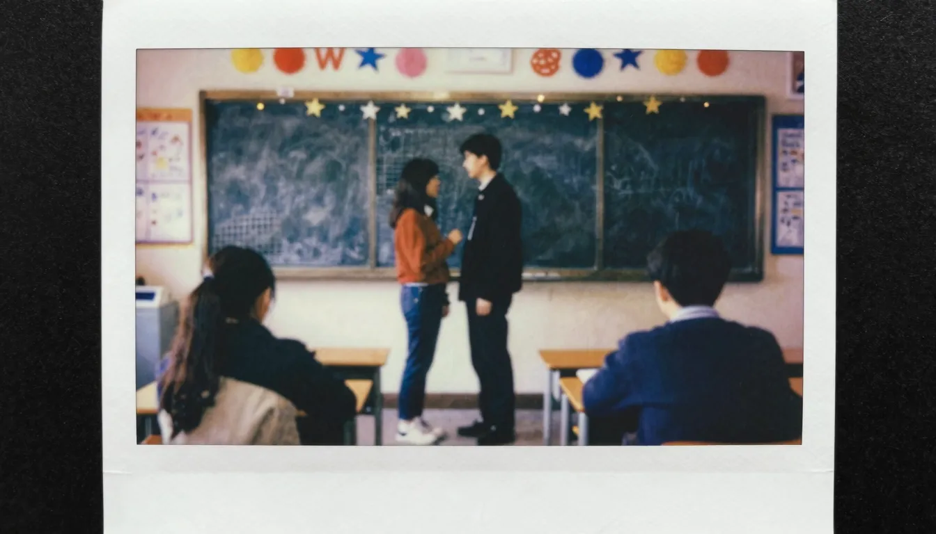 Vibrant watercolor style. A vintage 90s film photograph of a...