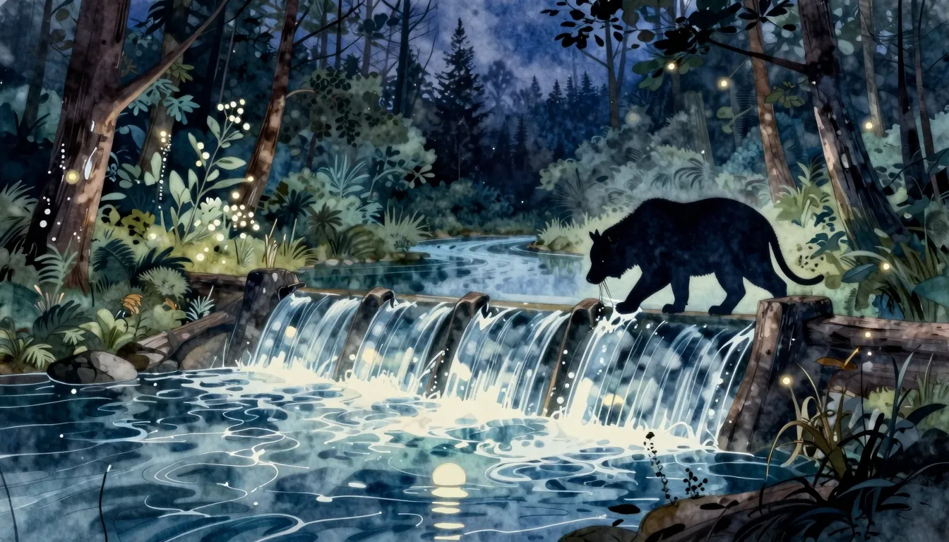 Watercolor style. Silhouette of an animal building a dam in ...