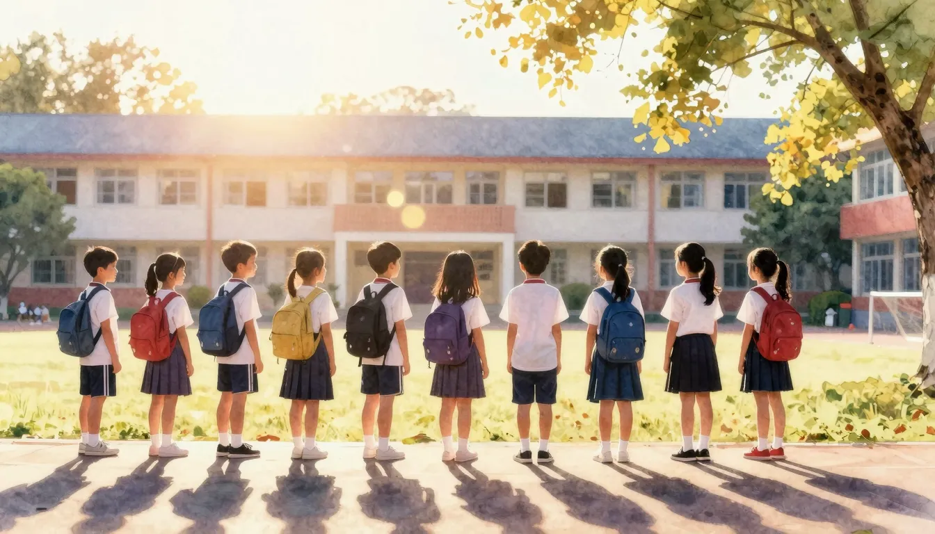 Vibrant watercolor style. A nostalgic 2000s school atmospher...