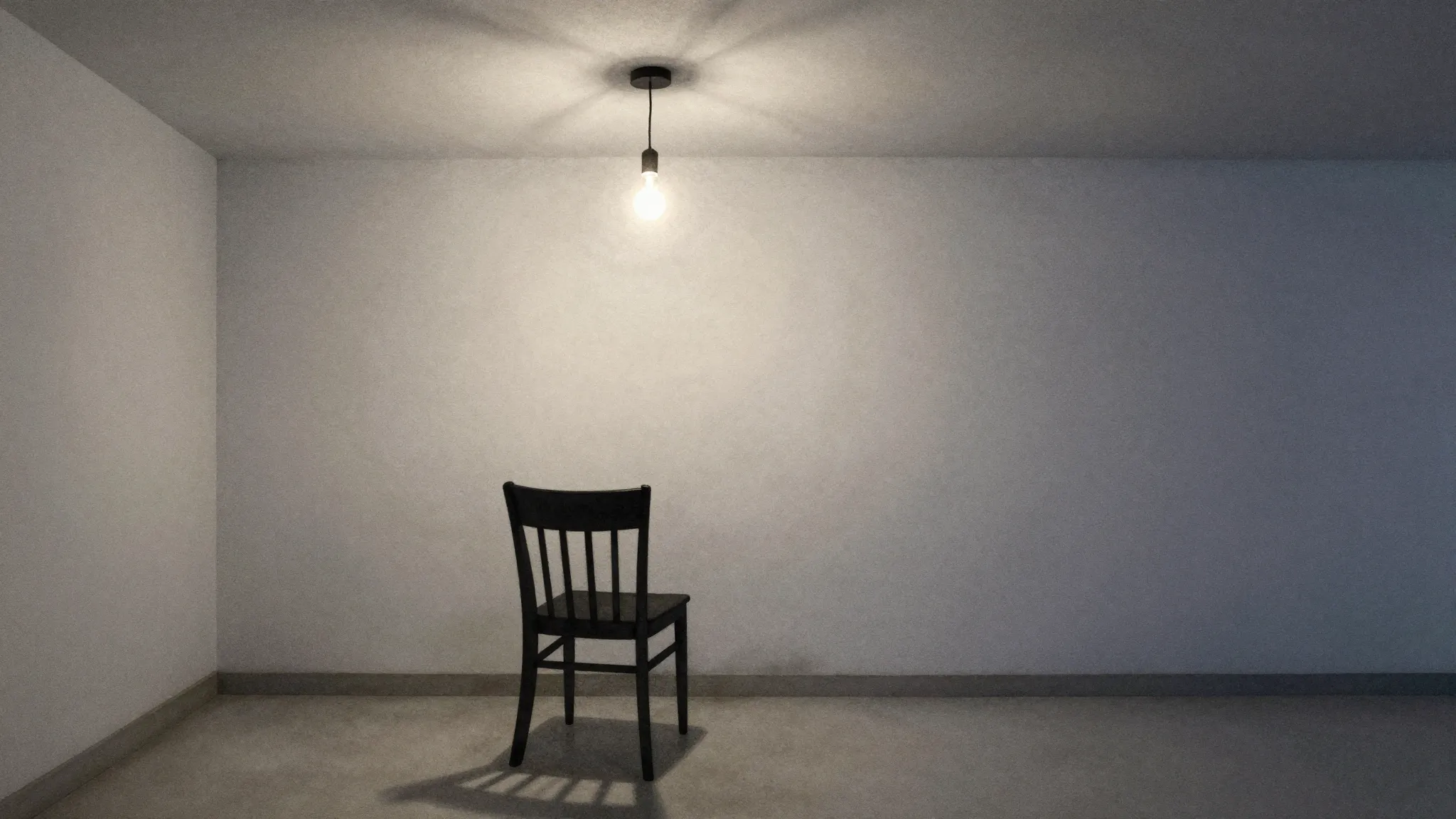 Watercolor style. A dark silhouette of a chair under a high ...