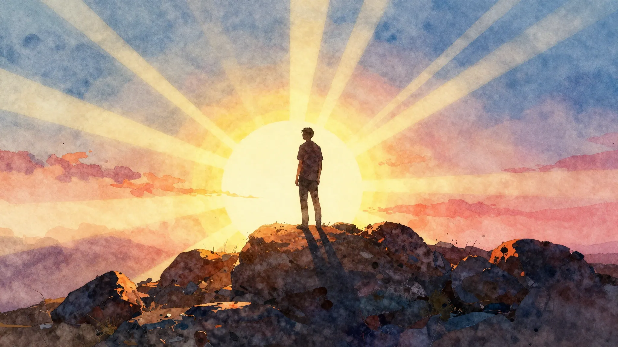 Vibrant watercolor style. A gritty, abstract rock album cove...