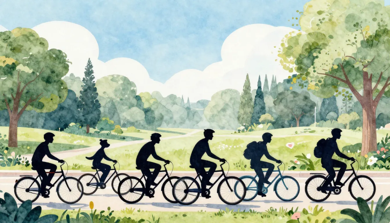 Watercolor style. A bright sunny day in a park, silhouettes ...