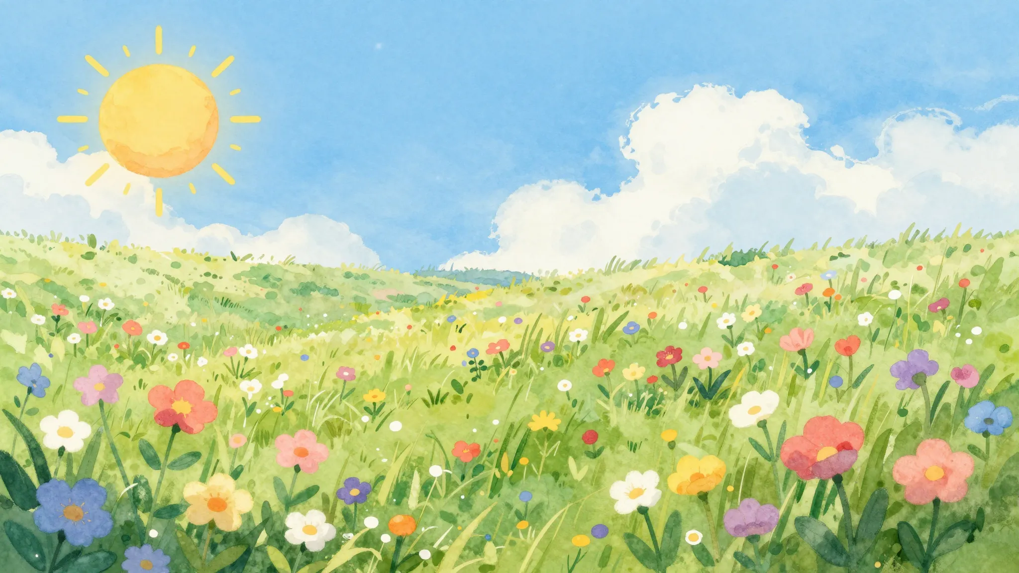 Vibrant watercolor style. A bright and cheerful illustration...