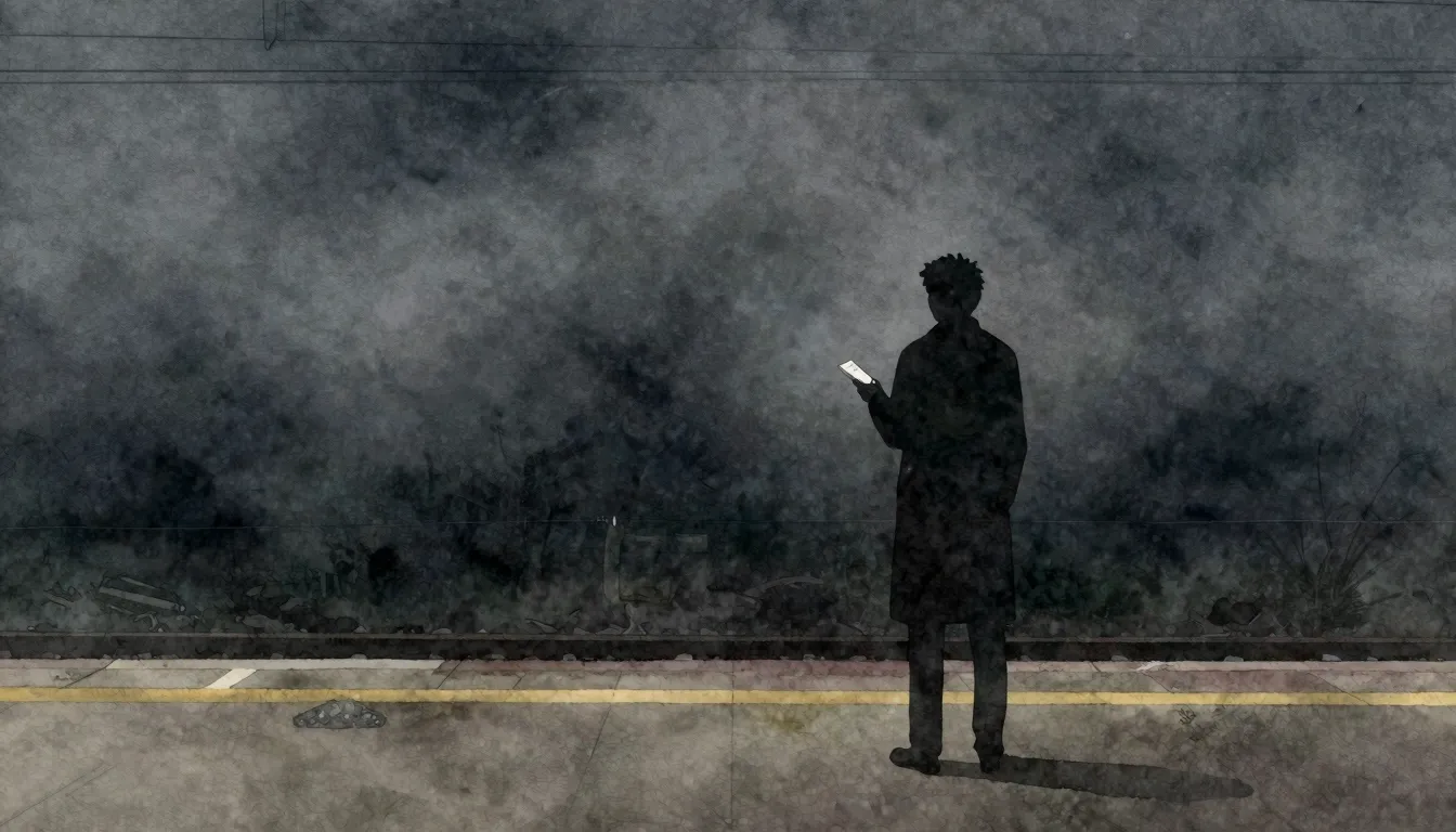 Watercolor style. A solitary silhouette standing on an empty...