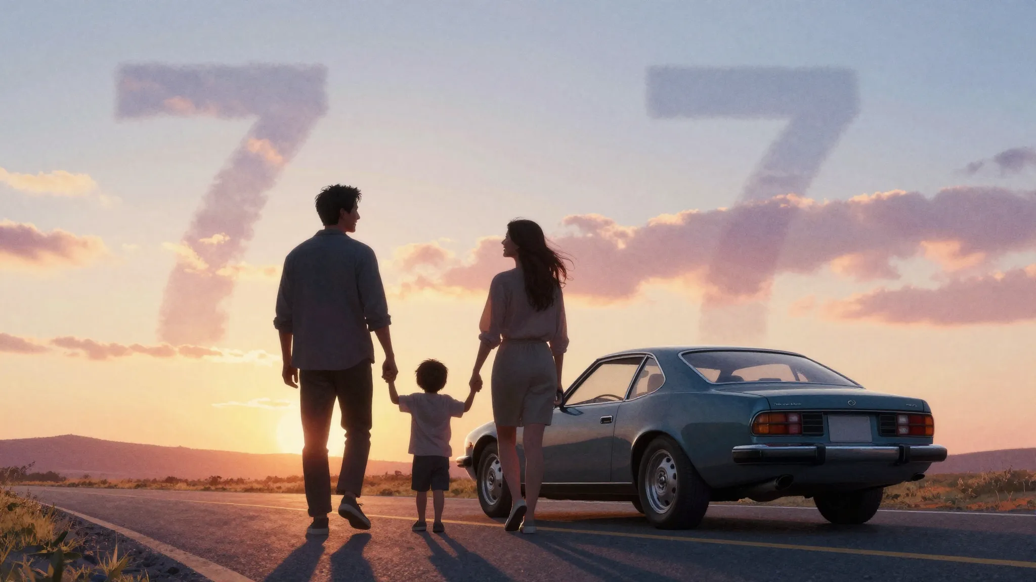 Vibrant watercolor style. A cinematic silhouette of a happy ...