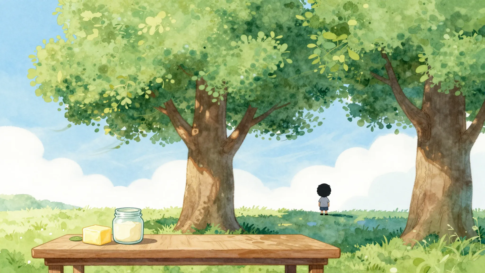 Vibrant watercolor style. A cute illustration for a children...