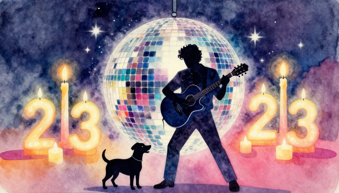 Vibrant watercolor style. Retro disco style album cover, a s...