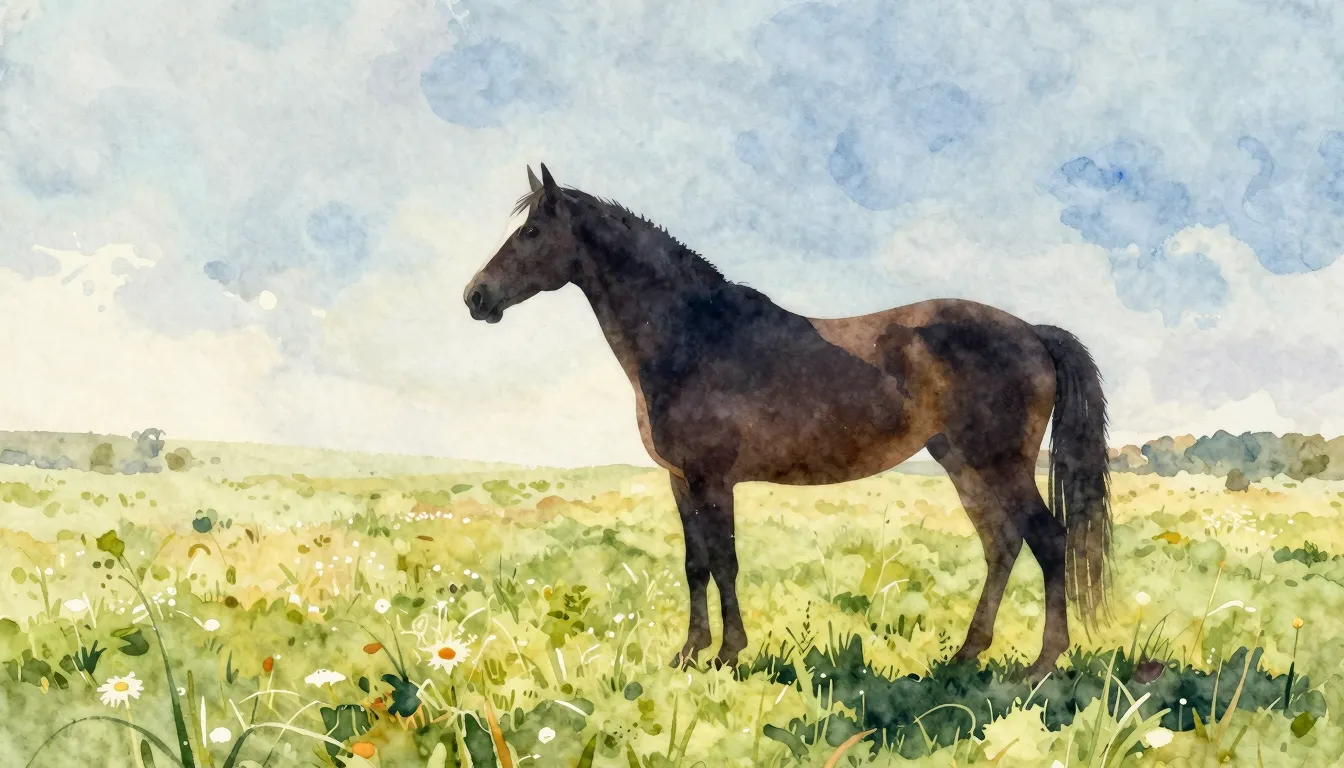 Vibrant watercolor style. A minimalist silhouette of a horse...