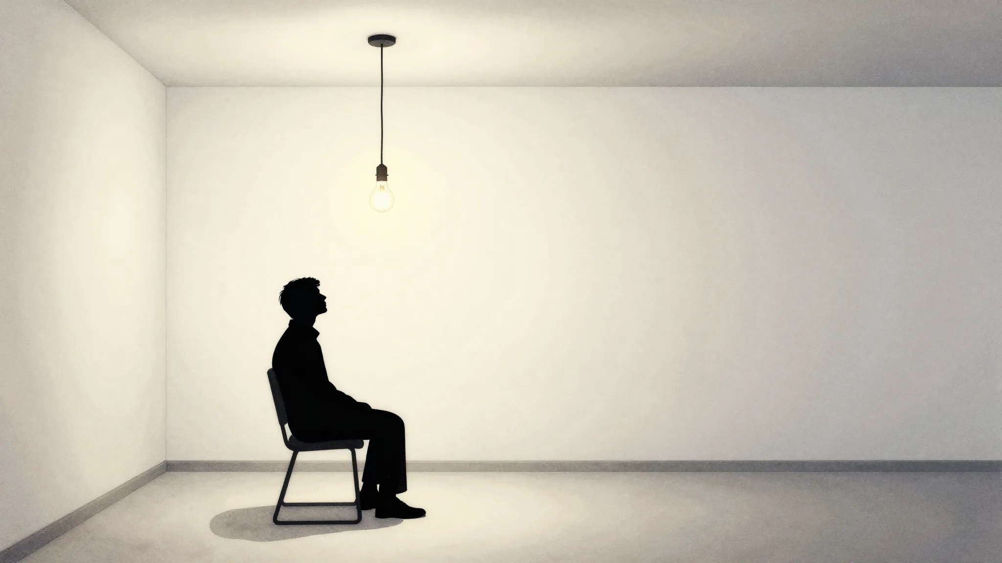 Watercolor style. A dark silhouette of a figure sitting on a...