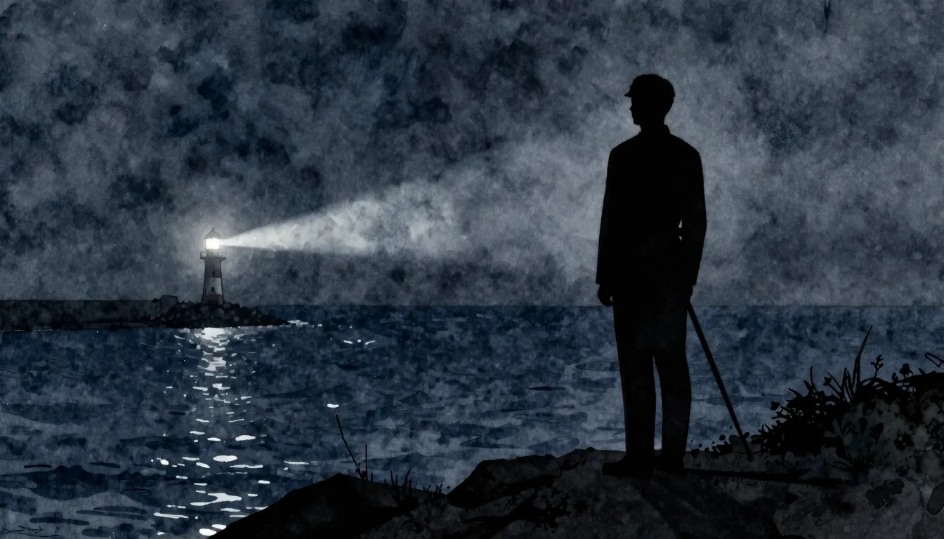 Watercolor style. Silhouette of a guard standing on a hill o...