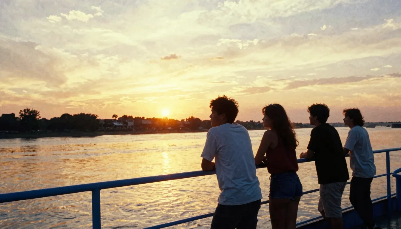 Vibrant watercolor style. Cinematic shot of a sunset over a ...