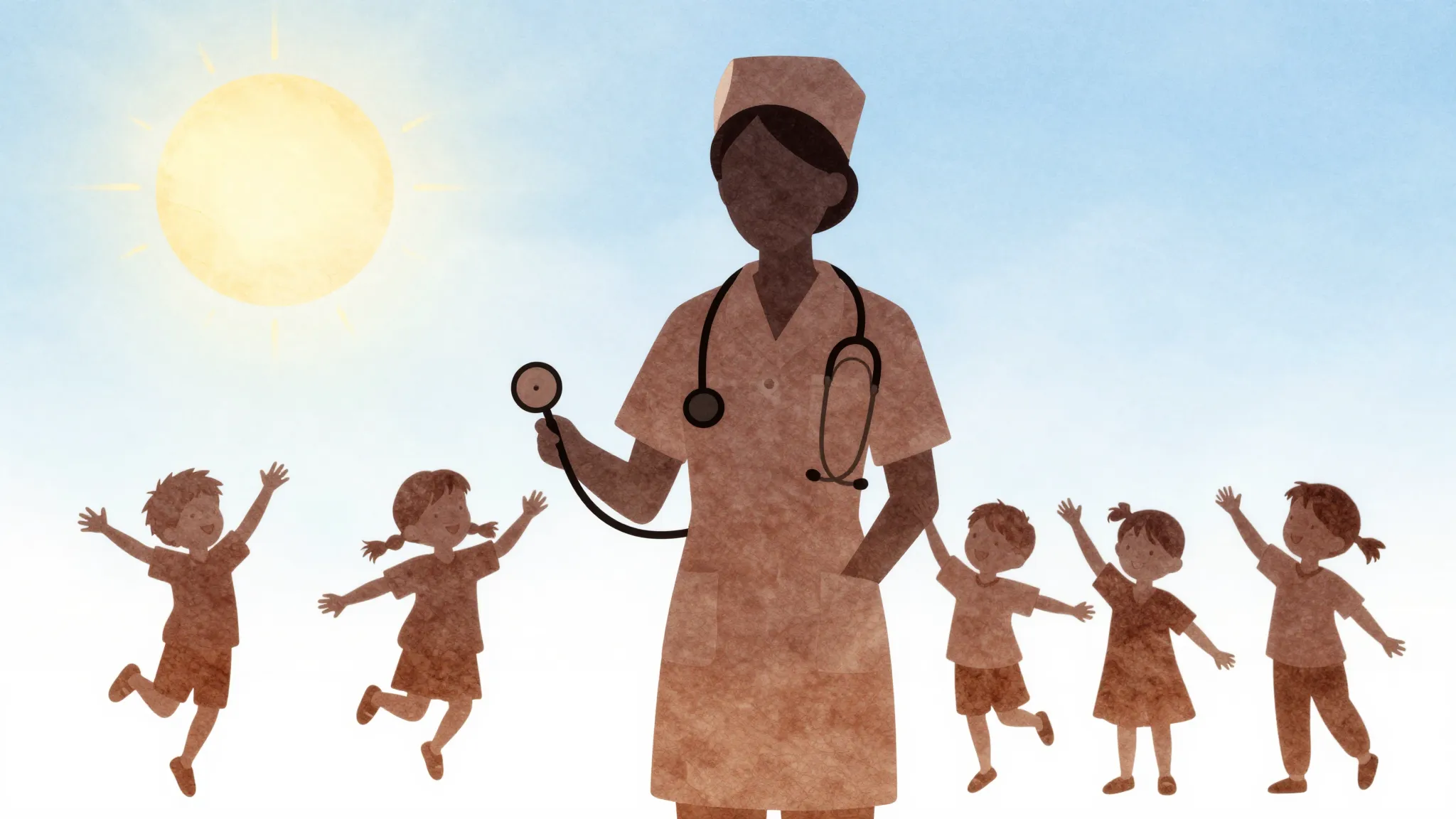 Watercolor style. Silhouette of a nurse with a stethoscope, ...