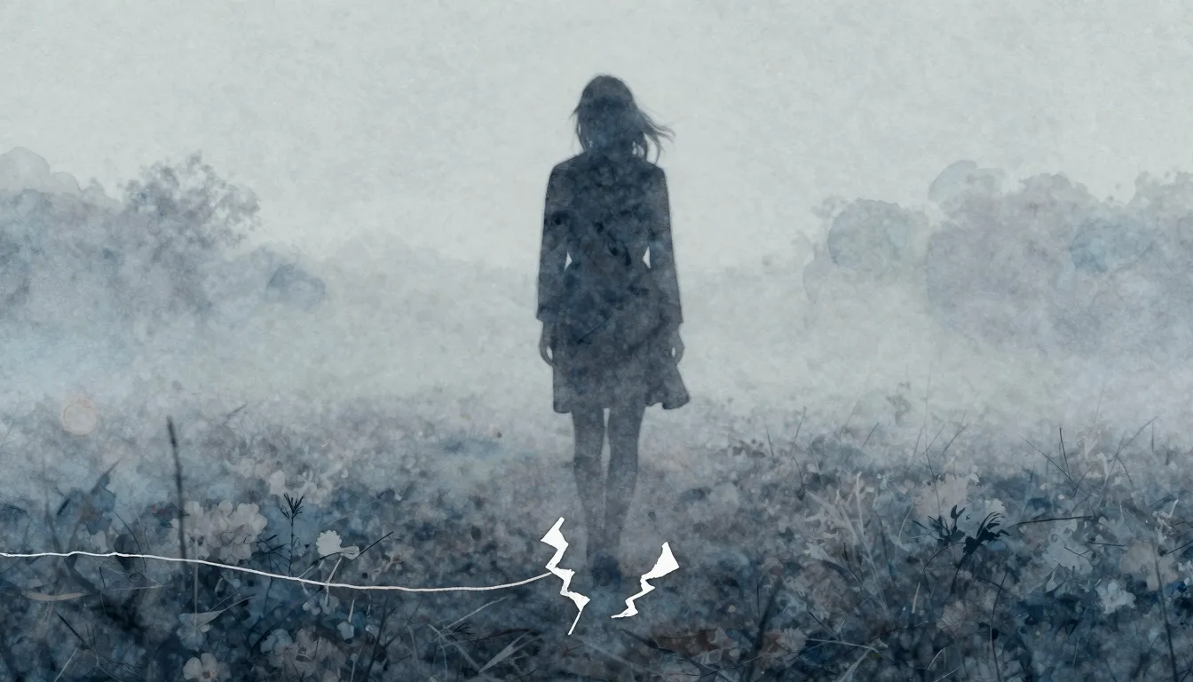 Watercolor style. A silhouette of a woman walking away into ...