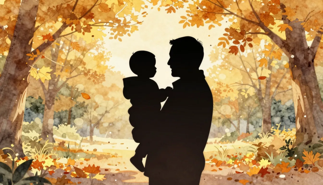 Watercolor style. Silhouette of a grandfather holding a 1 ye...