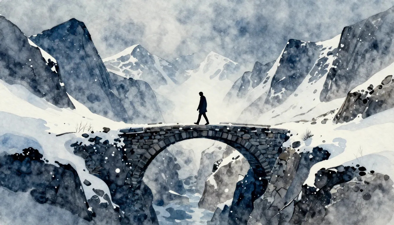 Vibrant watercolor style. Dark folk album cover, a narrow st...