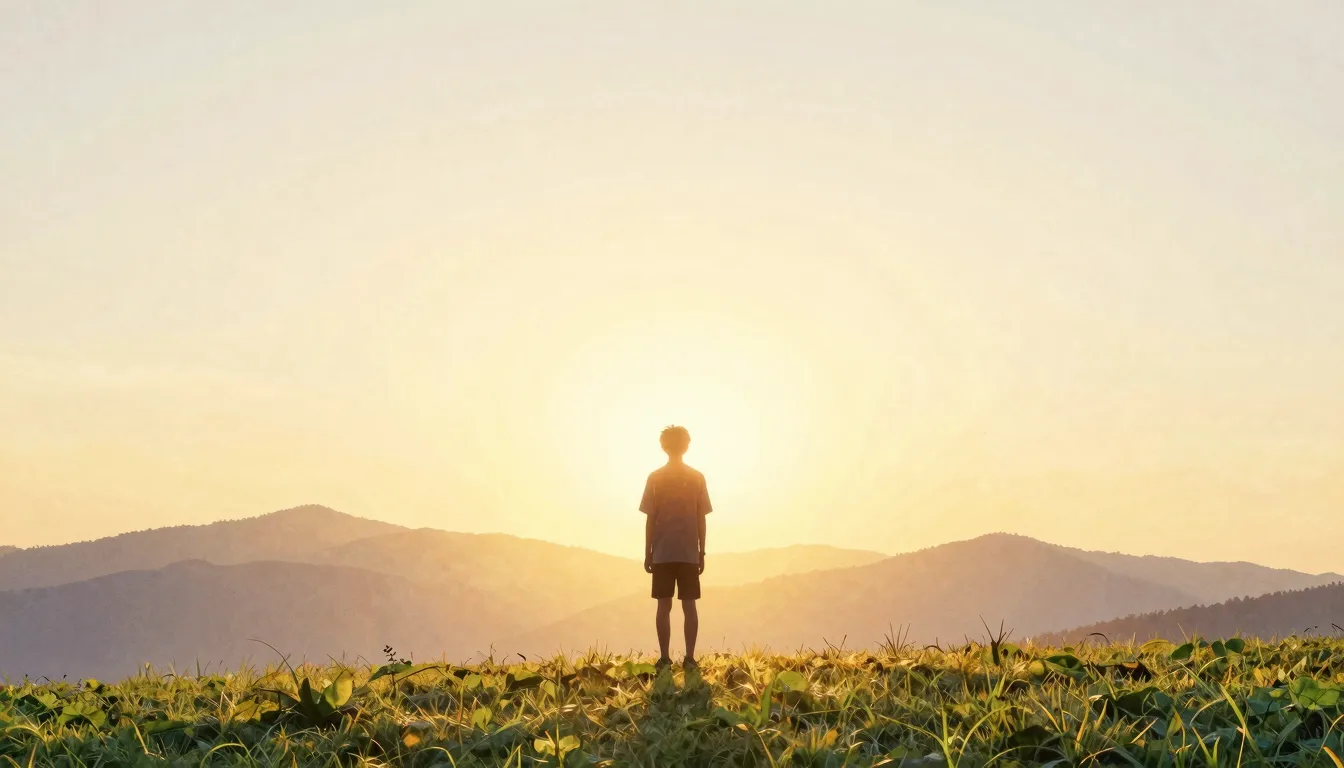 Vibrant watercolor style. A cinematic wide shot of a silhoue...
