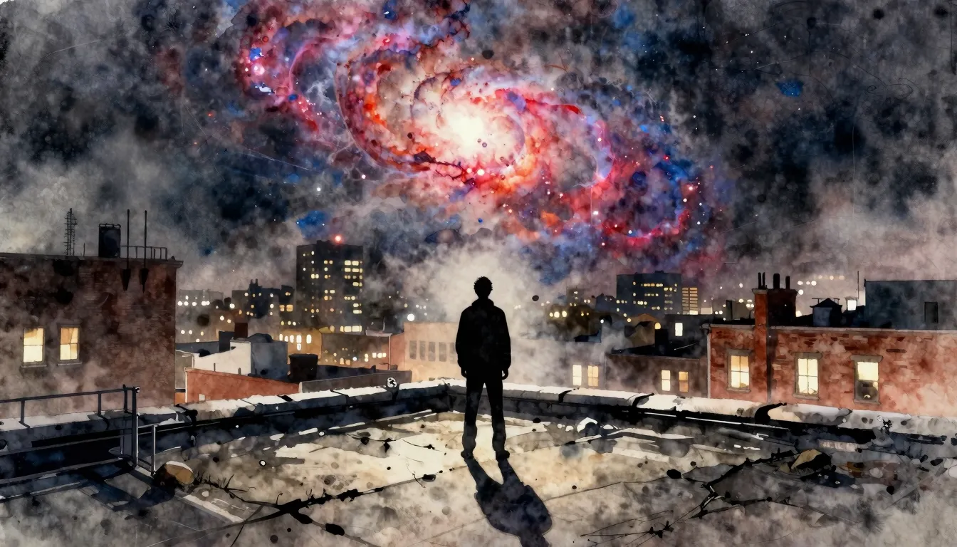 Vibrant watercolor style. A gritty, cinematic urban scene at...