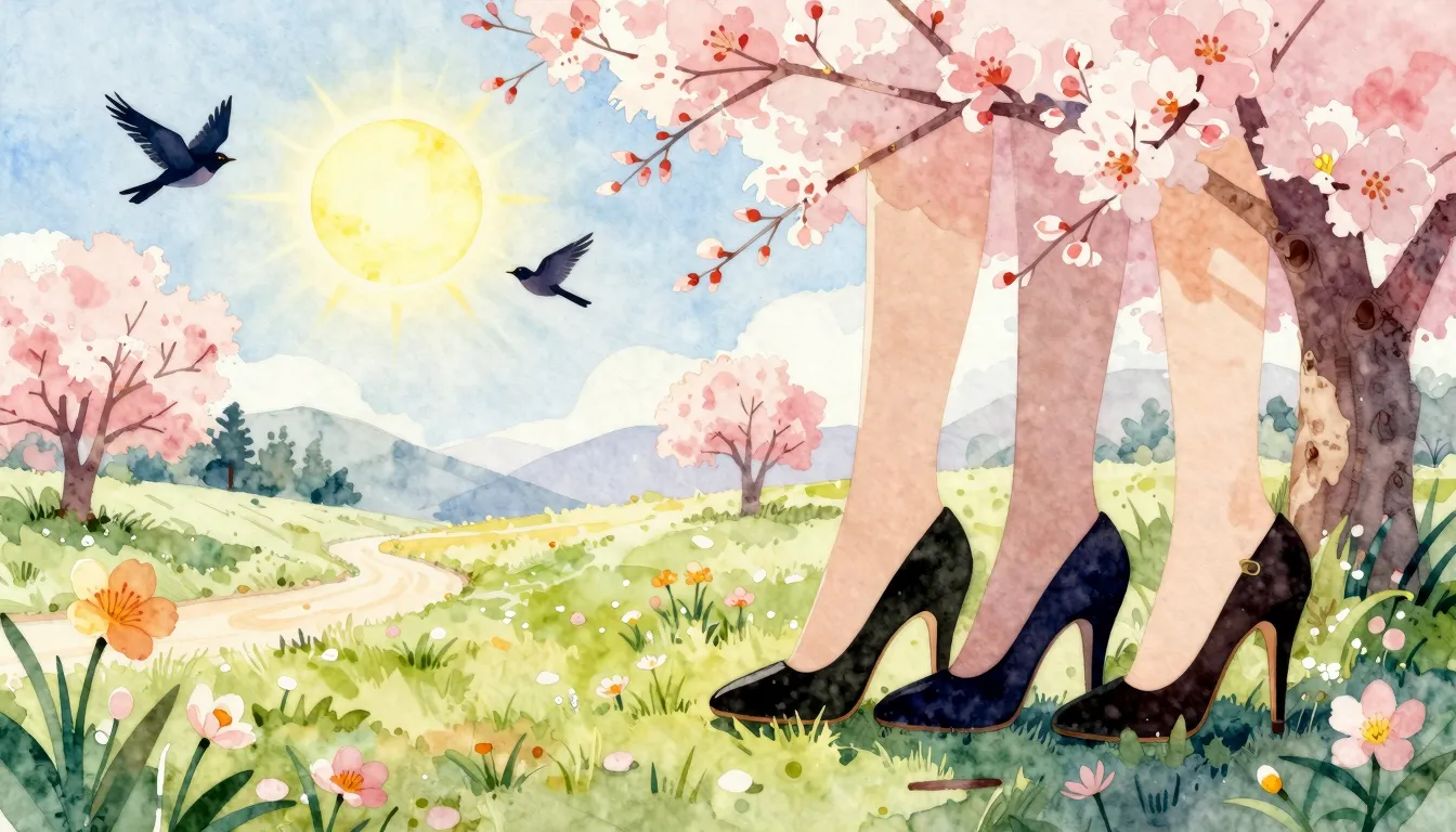 Watercolor style. A beautiful spring landscape with birds re...