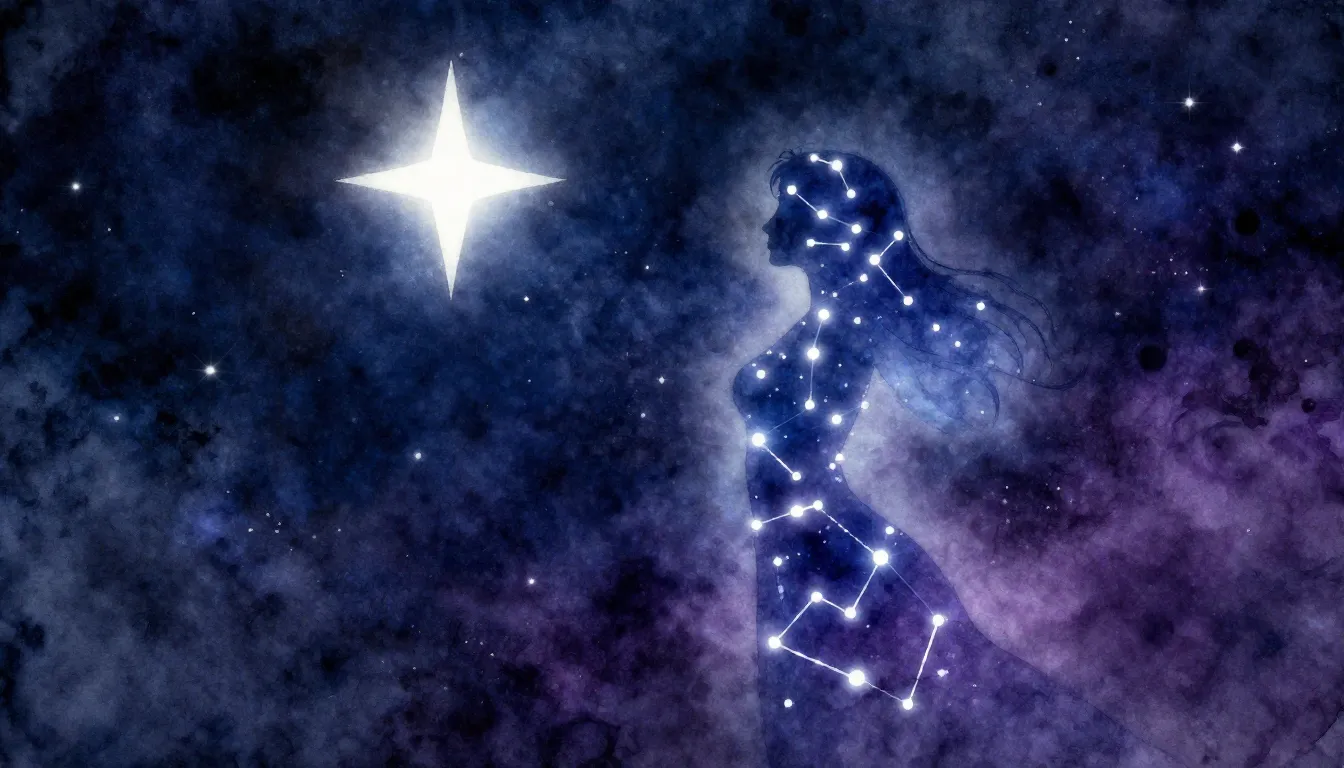 Watercolor style. A bright shining star in the dark night sk...