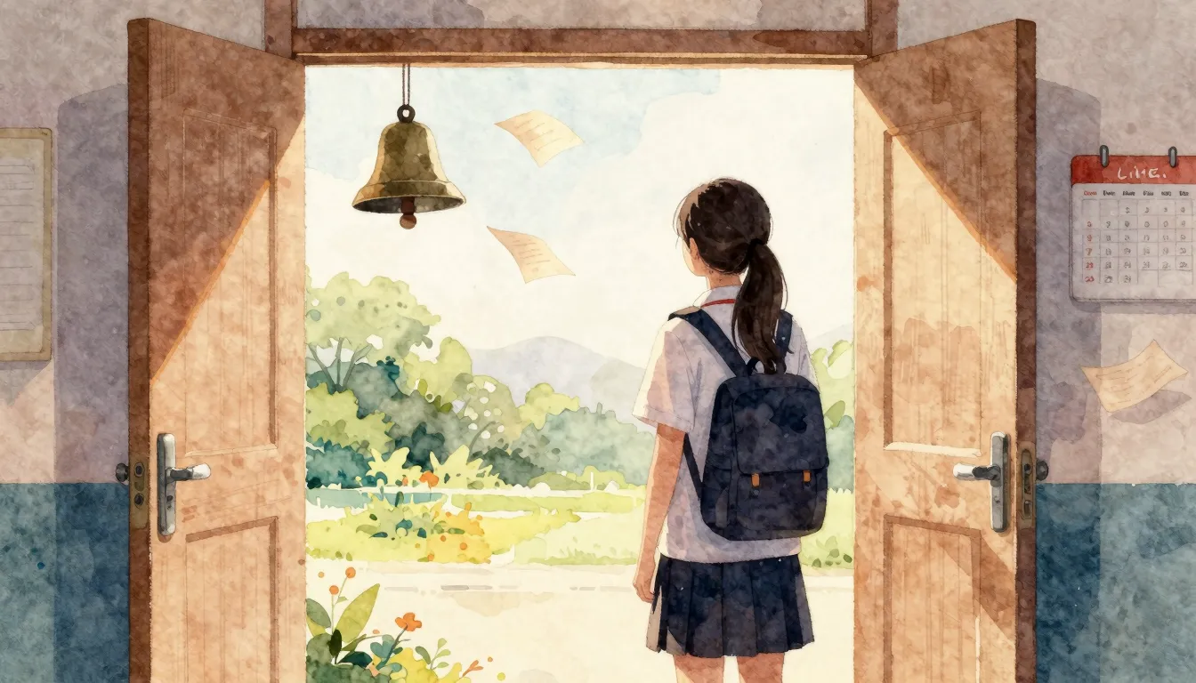 Watercolor style. A silhouette of a student standing at the ...