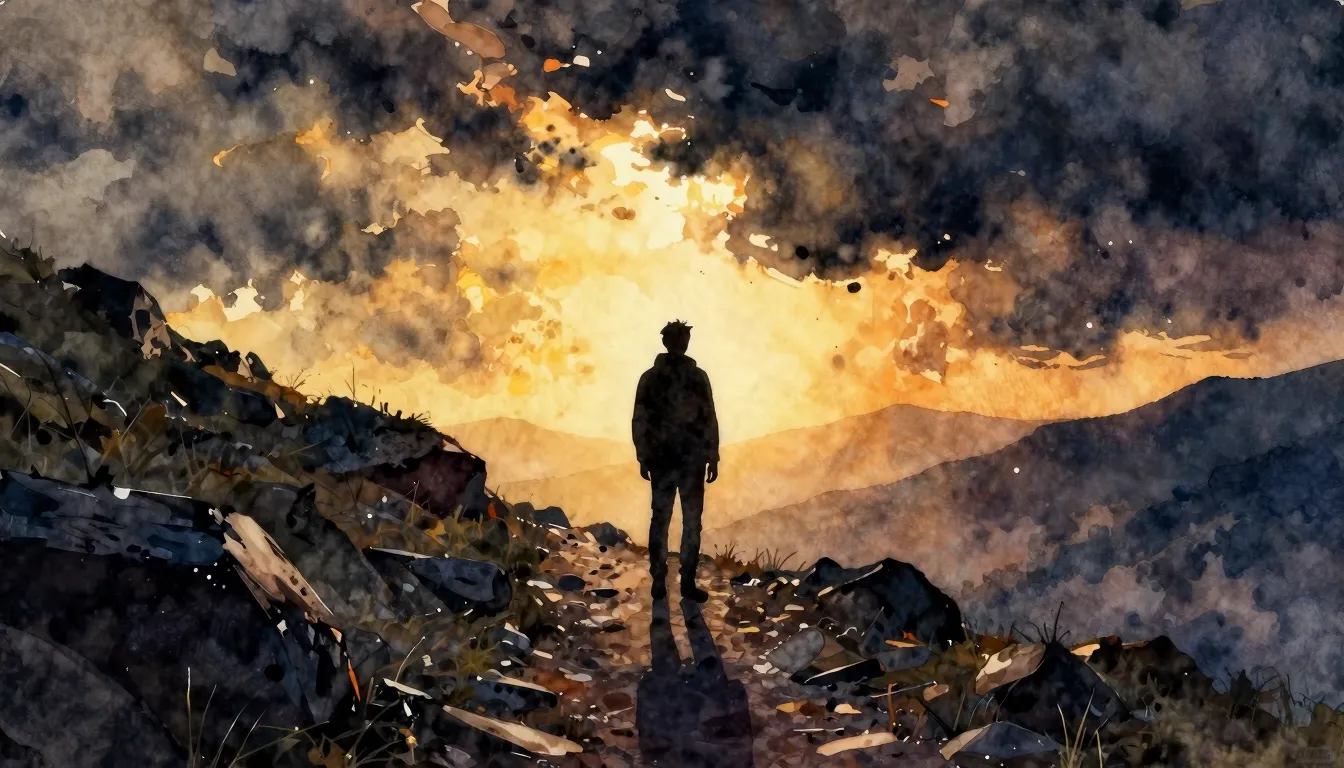 Vibrant watercolor style. A cinematic rock ballad album cove...