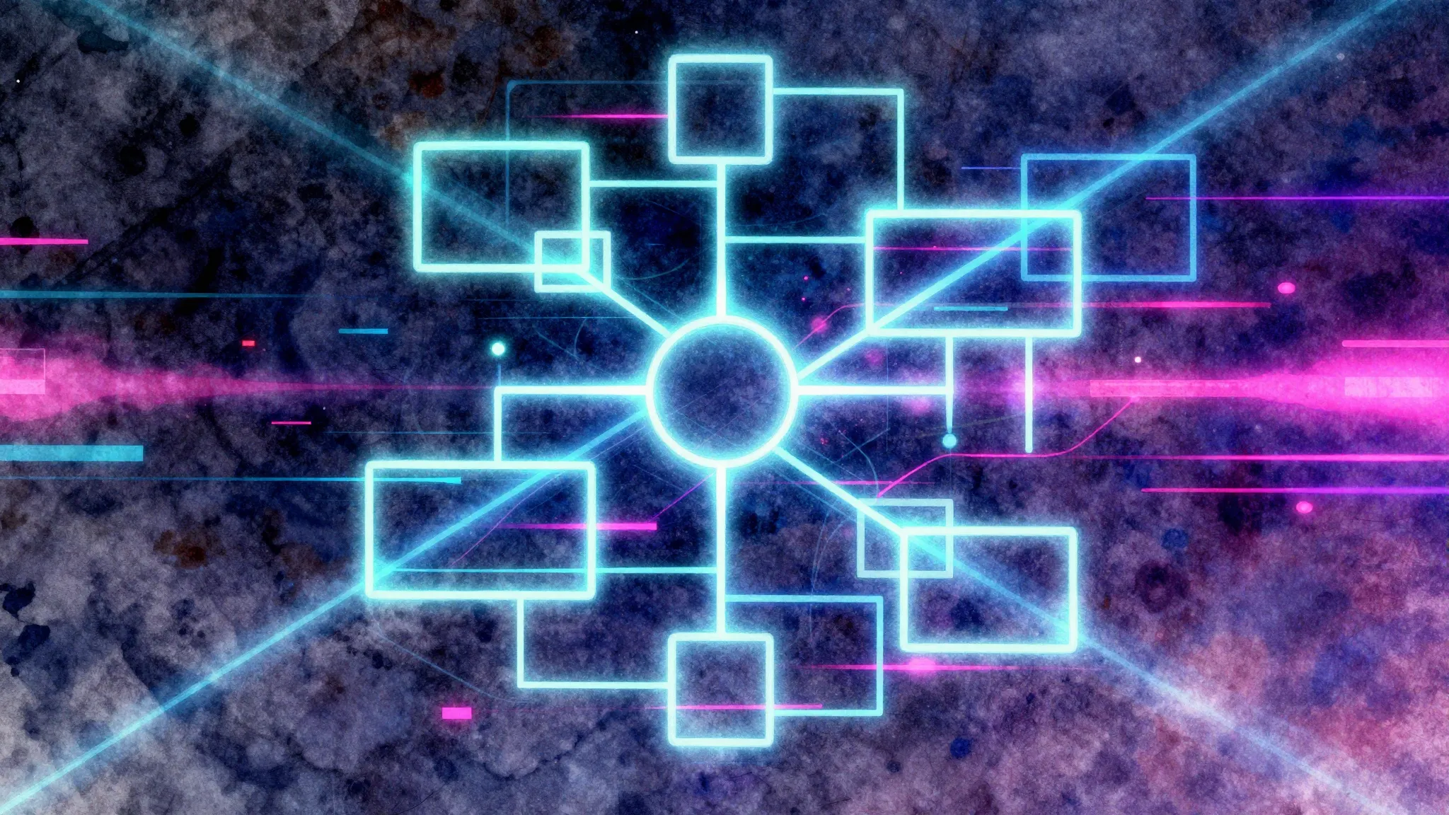 Vibrant watercolor style. Synthwave aesthetic, abstract geom...