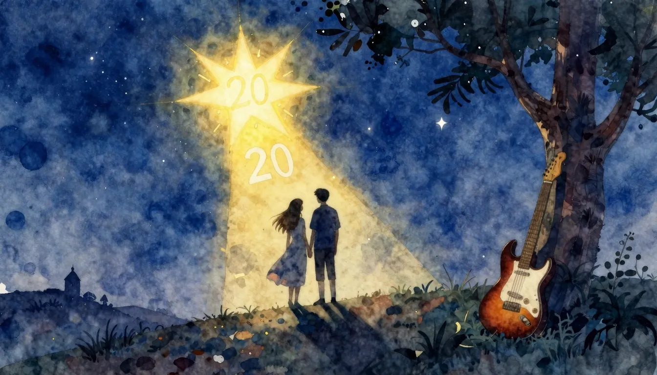 Vibrant watercolor style. Rock album cover, a silhouette of ...