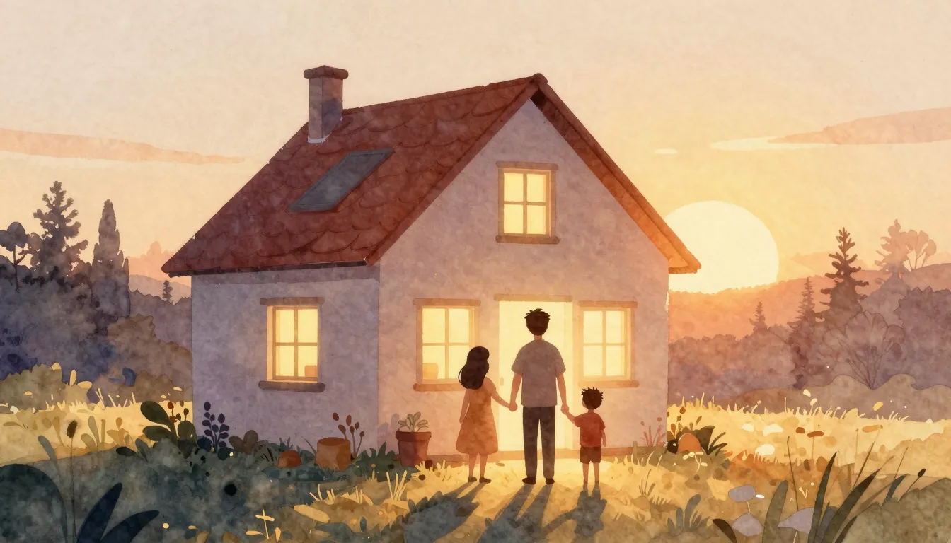 Vibrant watercolor style. A cozy, warm-toned illustration of...