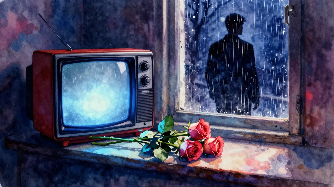 Vibrant watercolor style. A vintage 90s television set glowi...