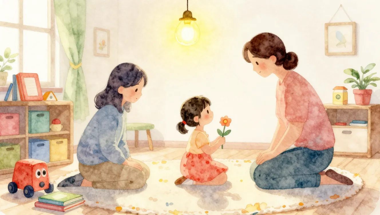 Watercolor style. A bright and cozy kindergarten room with c...