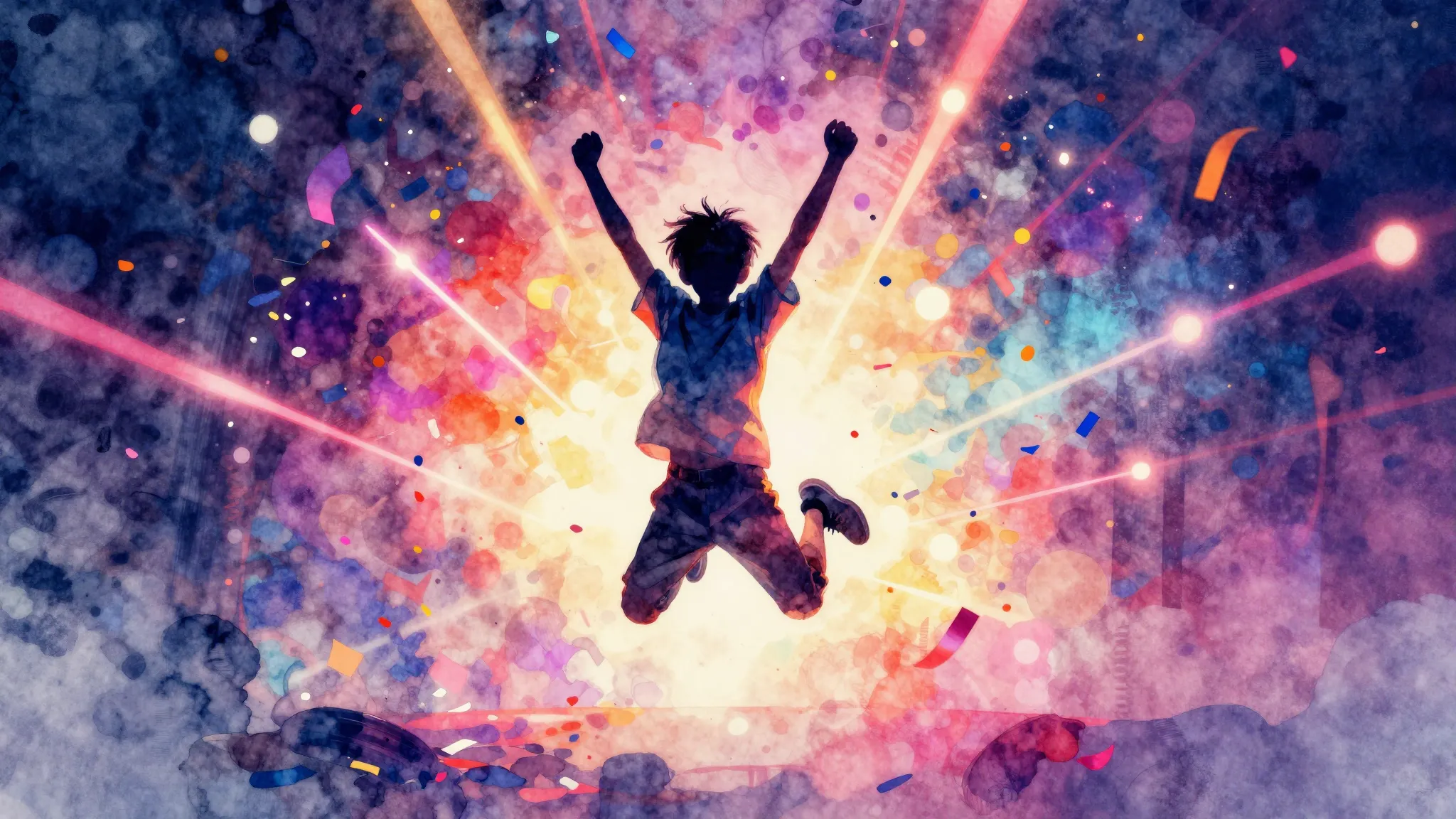 Vibrant watercolor style. Electronic dance music album cover...