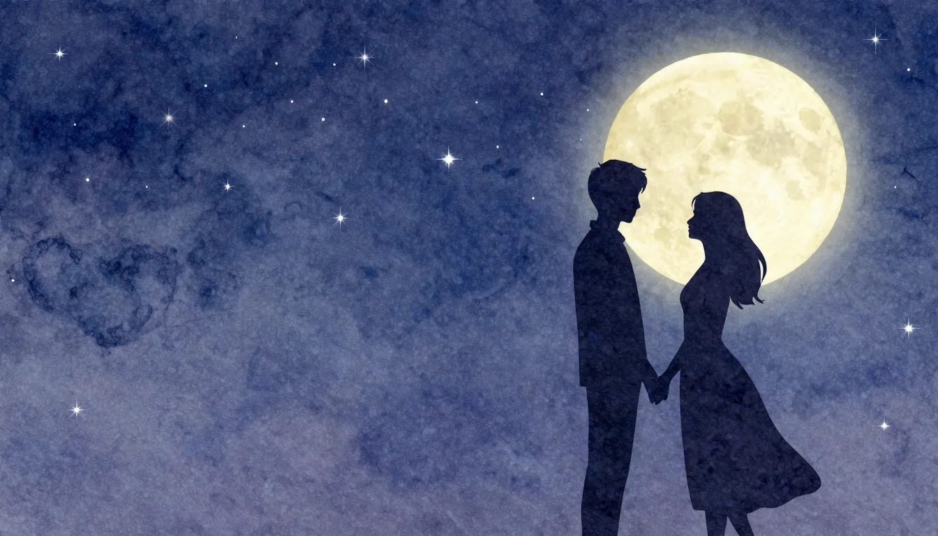 Watercolor style. A romantic silhouette of a couple holding ...