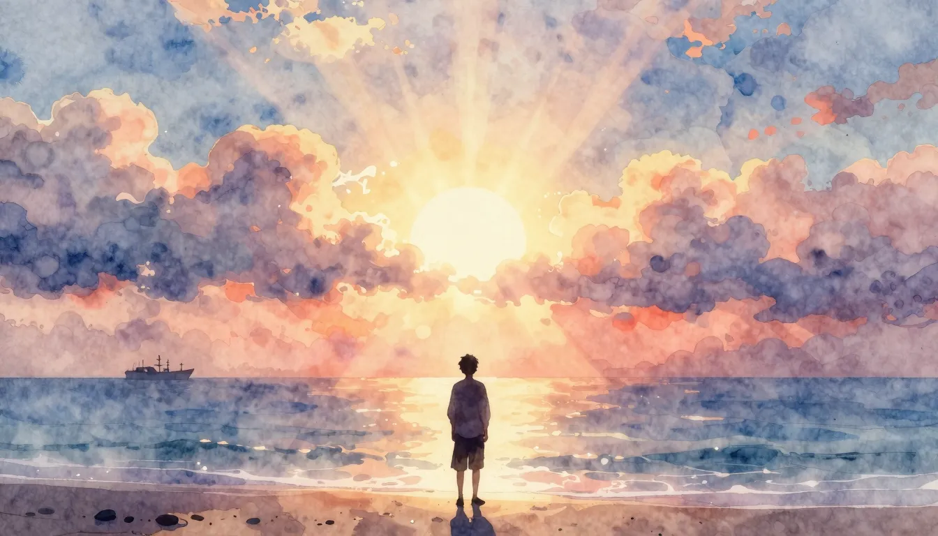 Vibrant watercolor style. A silhouette of a person standing ...