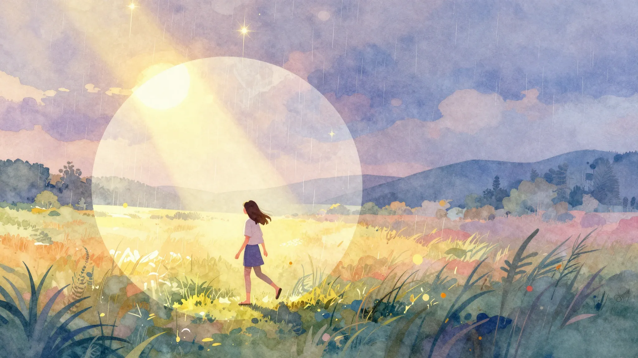 Vibrant watercolor style. A surreal minimalist illustration ...