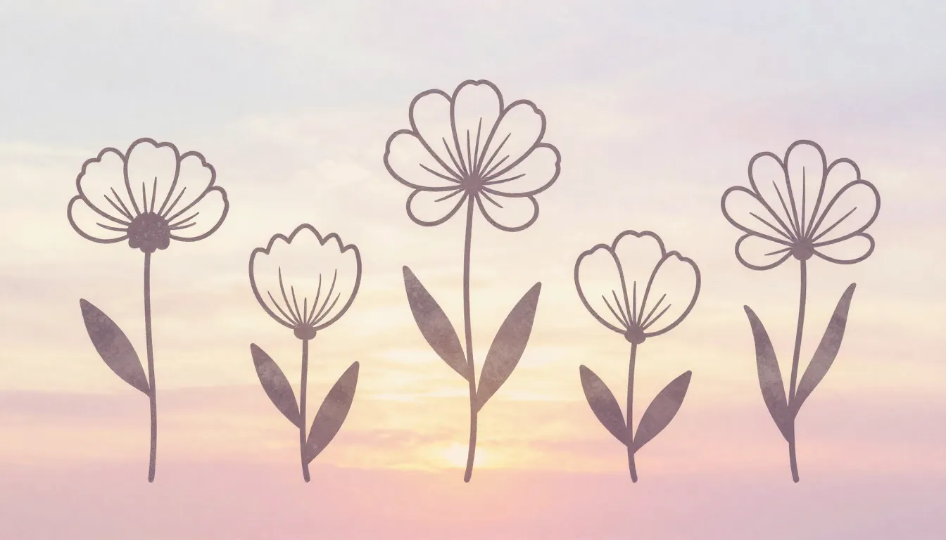 Watercolor style. Minimalist illustration of five elegant fl...