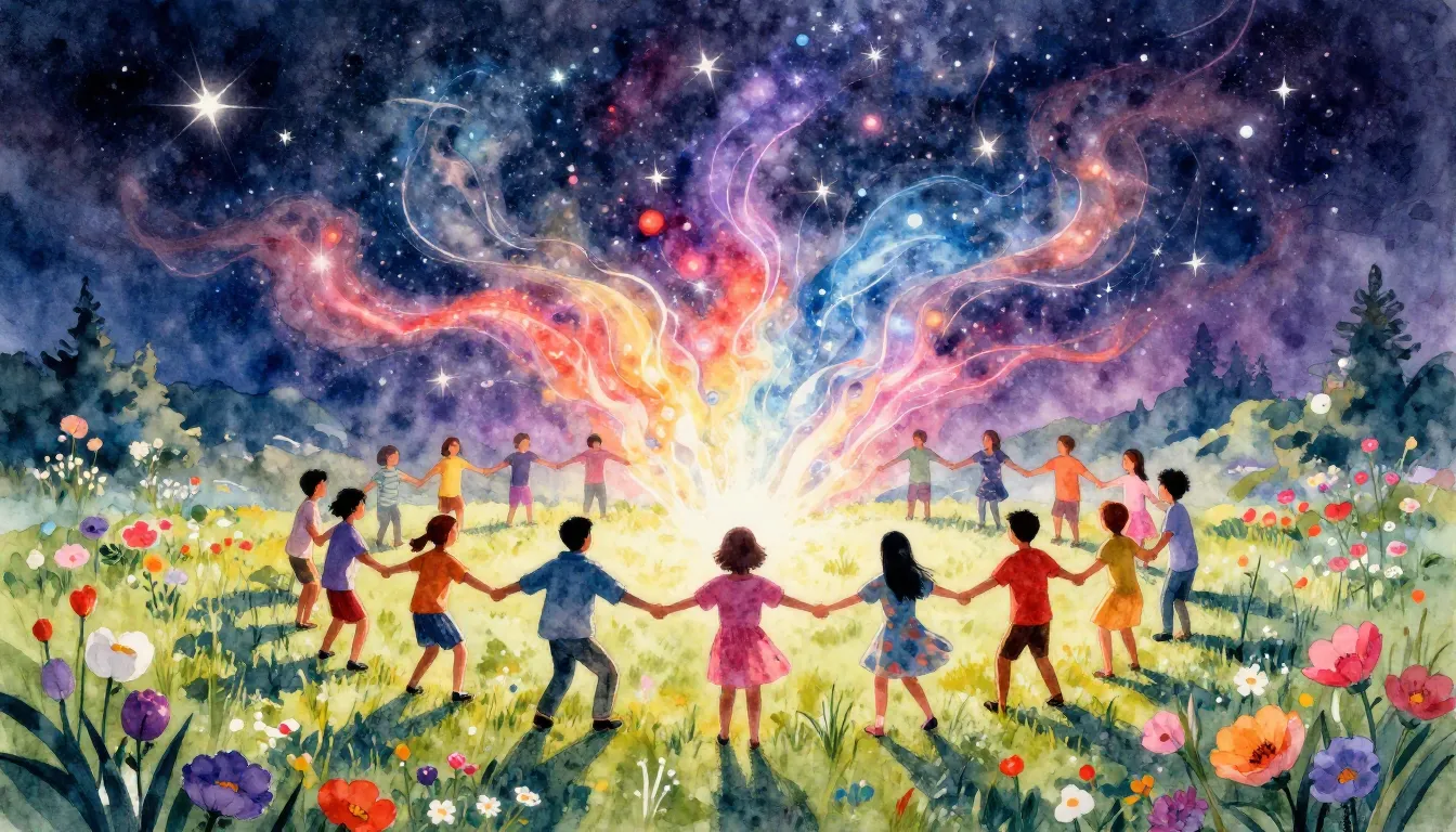 Vibrant watercolor style. A vibrant blooming meadow under a ...