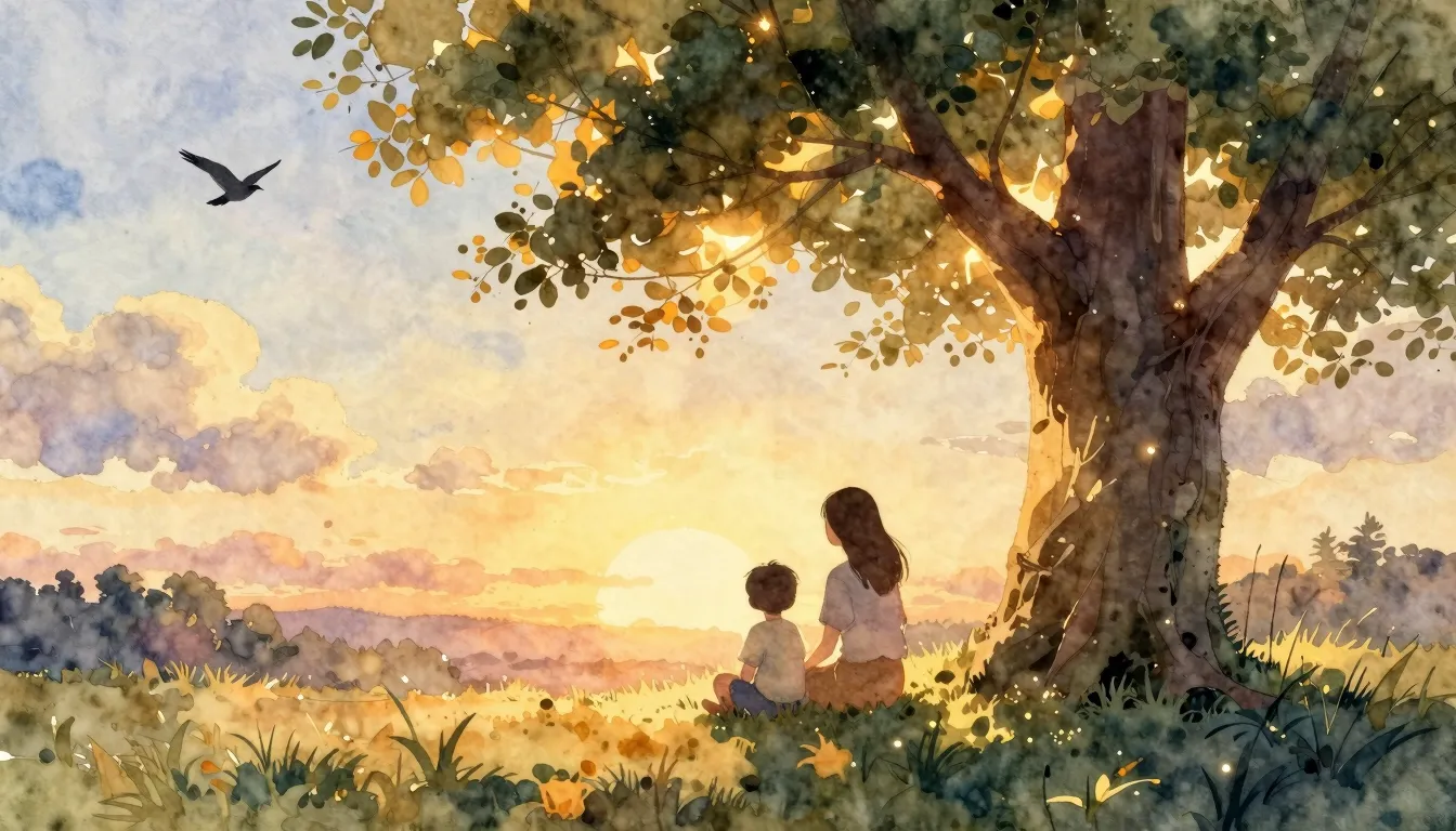 Watercolor style. A gentle silhouette of a mother and child ...