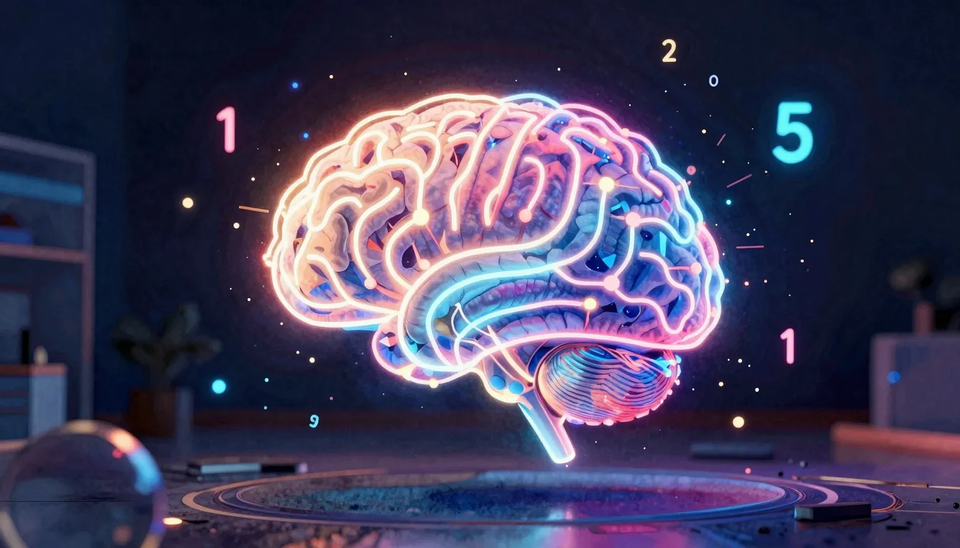 Watercolor style. A glowing digital brain made of bright neo...