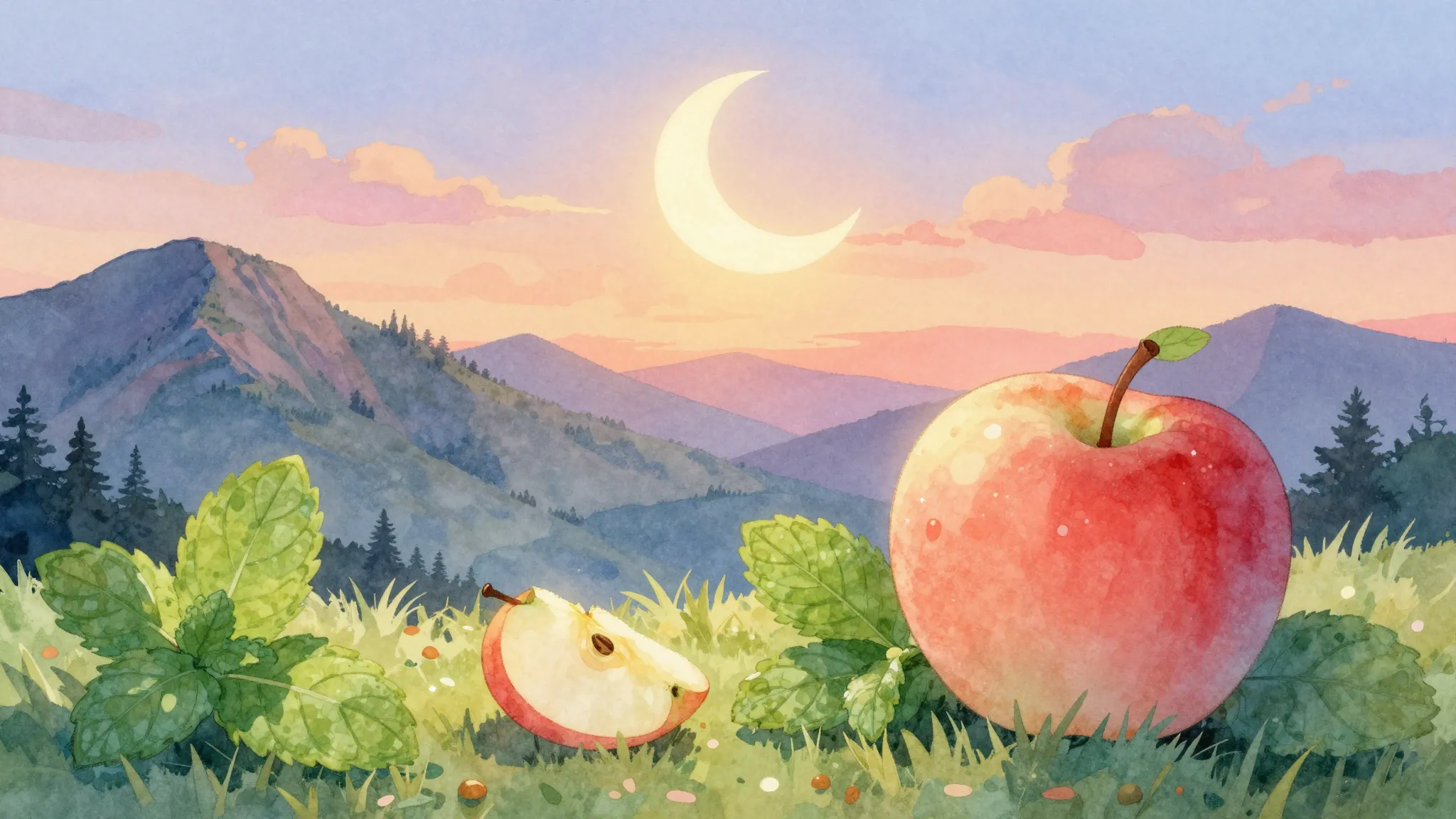 Vibrant watercolor style. A cozy, dreamy illustration of a m...