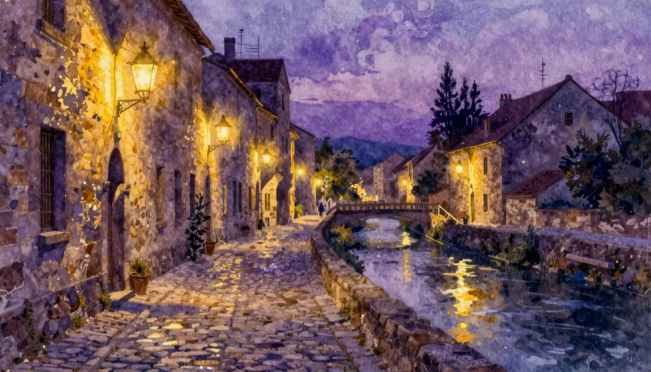 Vibrant watercolor style. An atmospheric oil painting of a n...